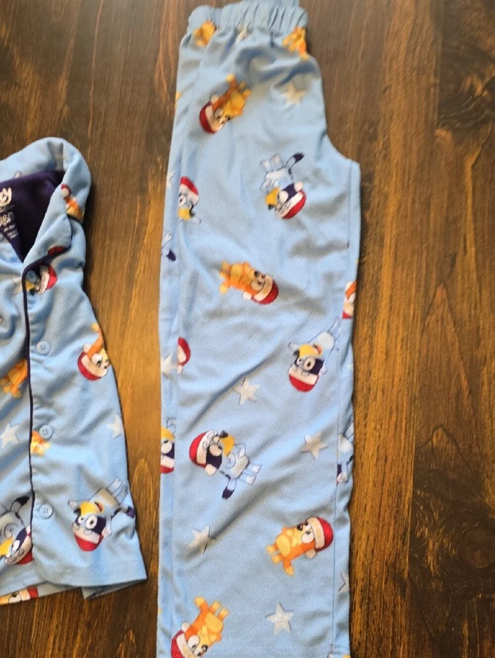 Blue Kids Matching Pajama Top with Cartoon Print